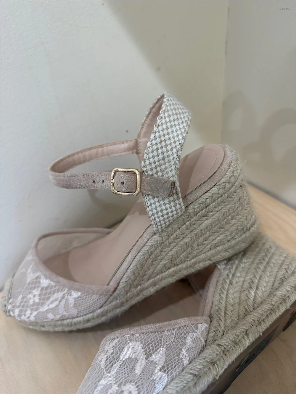 Charles & Keith Lace Espadrille Slingbacks in Beige and Black
